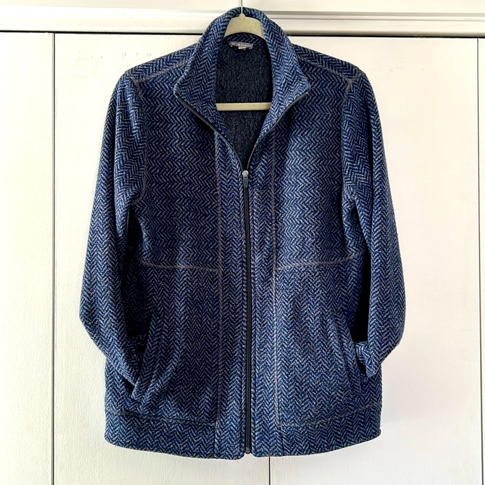 Herringbone pattern navy & grey zip-up jacket by Talbots.